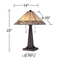 Tiffany Style Table Lamp Art Deco Bronze Stained Glass for Living Room Bedroom