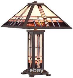 Tiffany Style Table Lamp Art Deco Bronze Stained Glass for Living Room Office