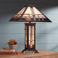 Tiffany Style Table Lamp Art Deco Bronze Stained Glass for Living Room Office