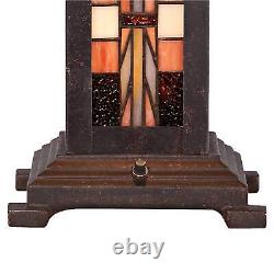 Tiffany Style Table Lamp Art Deco Bronze Stained Glass for Living Room Office