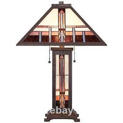 Tiffany Style Table Lamp Art Deco Bronze Stained Glass for Living Room Office