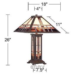 Tiffany Style Table Lamp Art Deco Bronze Stained Glass for Living Room Office