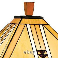 Tiffany Style Table Lamp Art Deco Wood Stained Glass for Living Room Bedroom