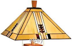 Tiffany Style Table Lamp Art Deco Wood Stained Glass for Living Room Bedroom