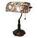 Tiffany Style Table Lamp Banker 14 Tall Stained Glass White Grey Vintage Light