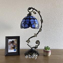 Tiffany Style Table Lamp Baroque Style Lavender Blue Stained Glass 21H