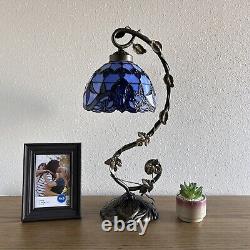 Tiffany Style Table Lamp Baroque Style Lavender Blue Stained Glass 21H