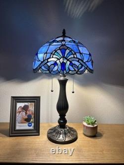 Tiffany Style Table Lamp Baroque Style Lavender Blue Stained Glass LED Bulb 22H