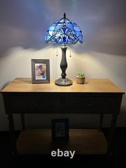 Tiffany Style Table Lamp Baroque Style Lavender Blue Stained Glass LED Bulb 22H