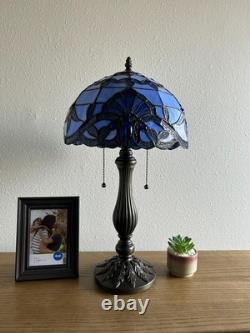 Tiffany Style Table Lamp Baroque Style Lavender Blue Stained Glass LED Bulb 22H