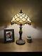 Tiffany Style Table Lamp Beige Stained Glass Crystal Bean Led Bulb Included 19h