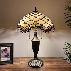 Tiffany Style Table Lamp Beige Stained Glass Crystal Beans LED Bulb 14W21H