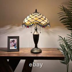Tiffany Style Table Lamp Beige Stained Glass Crystal Beans LED Bulb 14W21H
