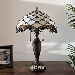 Tiffany Style Table Lamp Beige Stained Glass Crystal Beans LED Bulb 14W21H