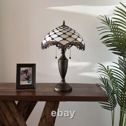 Tiffany Style Table Lamp Beige Stained Glass Crystal Beans LED Bulb 14W21H