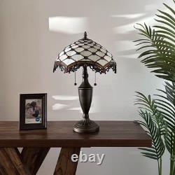 Tiffany Style Table Lamp Beige Stained Glass Crystal Beans LED Bulb 14W21H