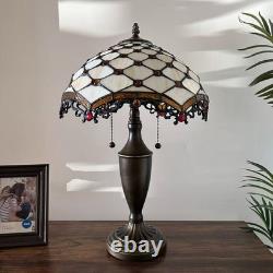 Tiffany Style Table Lamp Beige Stained Glass Crystal Beans LED Bulb 14W21H