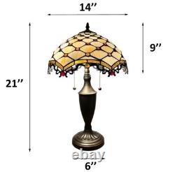 Tiffany Style Table Lamp Beige Stained Glass Crystal Beans LED Bulb 14W21H
