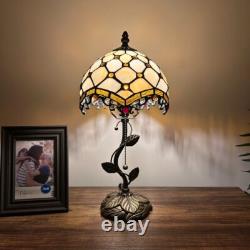 Tiffany Style Table Lamp Beige Stained Glass Crystal Beans LED Bulb 8W8D16H