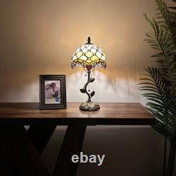 Tiffany Style Table Lamp Beige Stained Glass Crystal Beans LED Bulb 8W8D16H