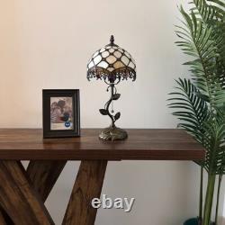 Tiffany Style Table Lamp Beige Stained Glass Crystal Beans LED Bulb 8W8D16H