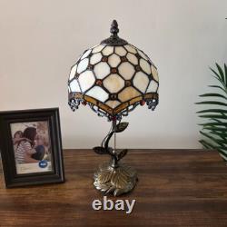 Tiffany Style Table Lamp Beige Stained Glass Crystal Beans LED Bulb 8W8D16H