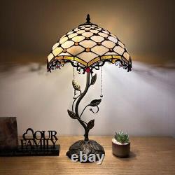 Tiffany Style Table Lamp Beige Stained Glass Crystal Beans LED Bulbs 24H14W