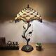 Tiffany Style Table Lamp Beige Stained Glass Crystal Beans Led Bulbs 24h14w