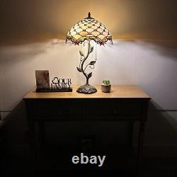 Tiffany Style Table Lamp Beige Stained Glass Crystal Beans LED Bulbs 24H14W