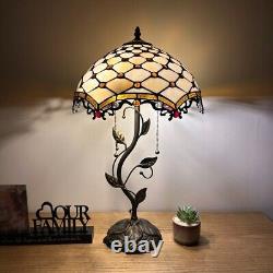 Tiffany Style Table Lamp Beige Stained Glass Crystal Beans LED Bulbs 24H14W