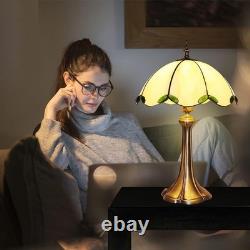 Tiffany Style Table Lamp, Beige Stained Glass Lamp, Vintage Lamp, 12 Inches Wide