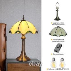 Tiffany Style Table Lamp, Beige Stained Glass Lamp, Vintage Lamp, 12 Inches Wide