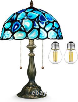 Tiffany Style Table Lamp, Blue Agate Slice Stained Glass Lamp 12X12X19 Inches Ti
