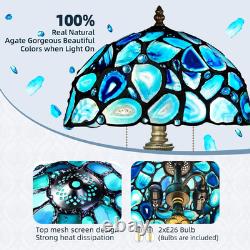 Tiffany Style Table Lamp, Blue Agate Slice Stained Glass Lamp 12X12X19 Inches Ti