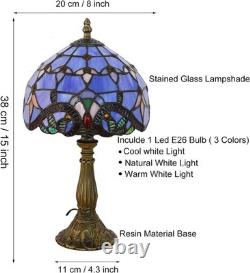 Tiffany Style Table Lamp, Blue Baroque Style Stained Glass Lamp, 8 Inch Small An