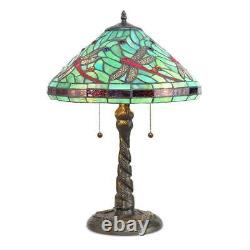Tiffany Style Table Lamp Blue-Green Red Black Stained Glass Dragonfly 23 High