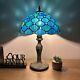 Tiffany Style Table Lamp Blue Green Stained Glass Crystal Bean Led Blub 19h