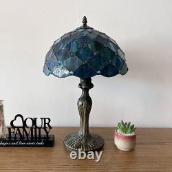 Tiffany Style Table Lamp Blue Green Stained Glass Crystal Bean LED Blub 19H