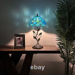 Tiffany Style Table Lamp Blue Green Stained Glass Crystal Beans LED Bulb 20H