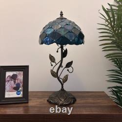 Tiffany Style Table Lamp Blue Green Stained Glass Crystal Beans LED Bulb 20H