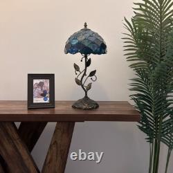 Tiffany Style Table Lamp Blue Green Stained Glass Crystal Beans LED Bulb 20H