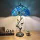 Tiffany Style Table Lamp Blue Green Stained Glass Crystal Beans Led Bulbs 24h