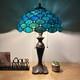 Tiffany Style Table Lamp Blue Green Stained Glass Crystal Beans Led Bulbs 24h