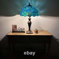Tiffany Style Table Lamp Blue Green Stained Glass Crystal Beans LED Bulbs 24H
