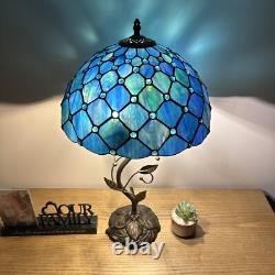 Tiffany Style Table Lamp Blue Green Stained Glass Crystal Beans LED Bulbs 24H