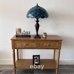 Tiffany Style Table Lamp Blue Green Stained Glass Crystal Beans LED Bulbs 24H