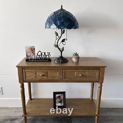 Tiffany Style Table Lamp Blue Green Stained Glass Crystal Beans LED Bulbs 24H