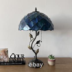 Tiffany Style Table Lamp Blue Green Stained Glass Crystal Beans LED Bulbs 24H