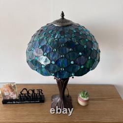 Tiffany Style Table Lamp Blue Green Stained Glass Crystal Beans LED Bulbs 24H