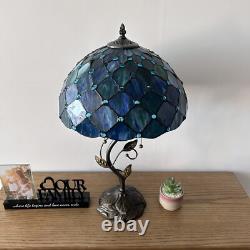 Tiffany Style Table Lamp Blue Green Stained Glass Crystal Beans LED Bulbs 24H
